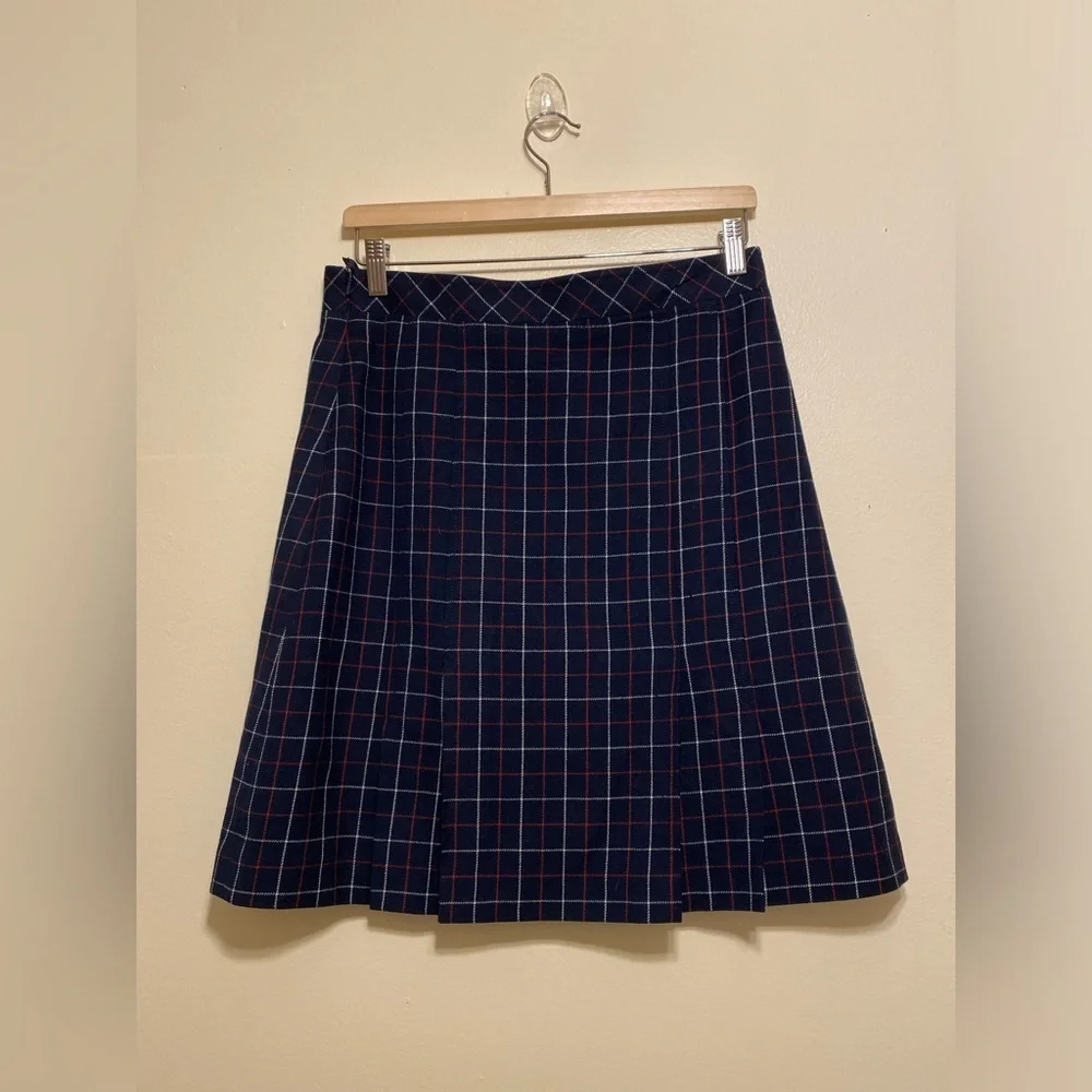Brooks Brothers Wool Navy Plaid A-Line Skirt. Size 8